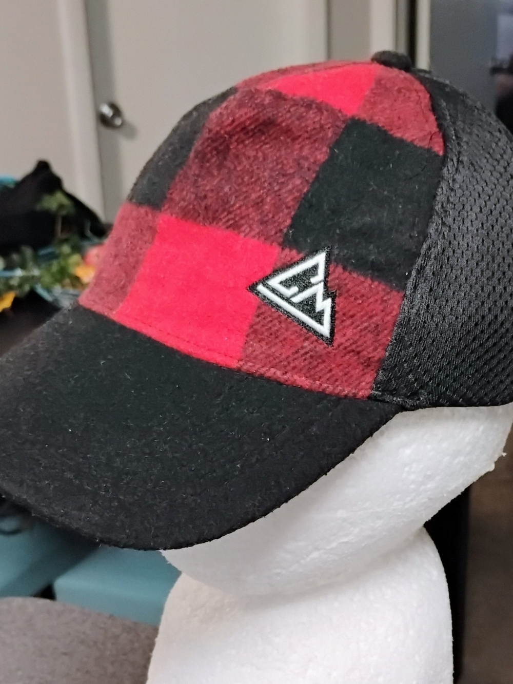 Red & Black Plaid Peak Logo Cap